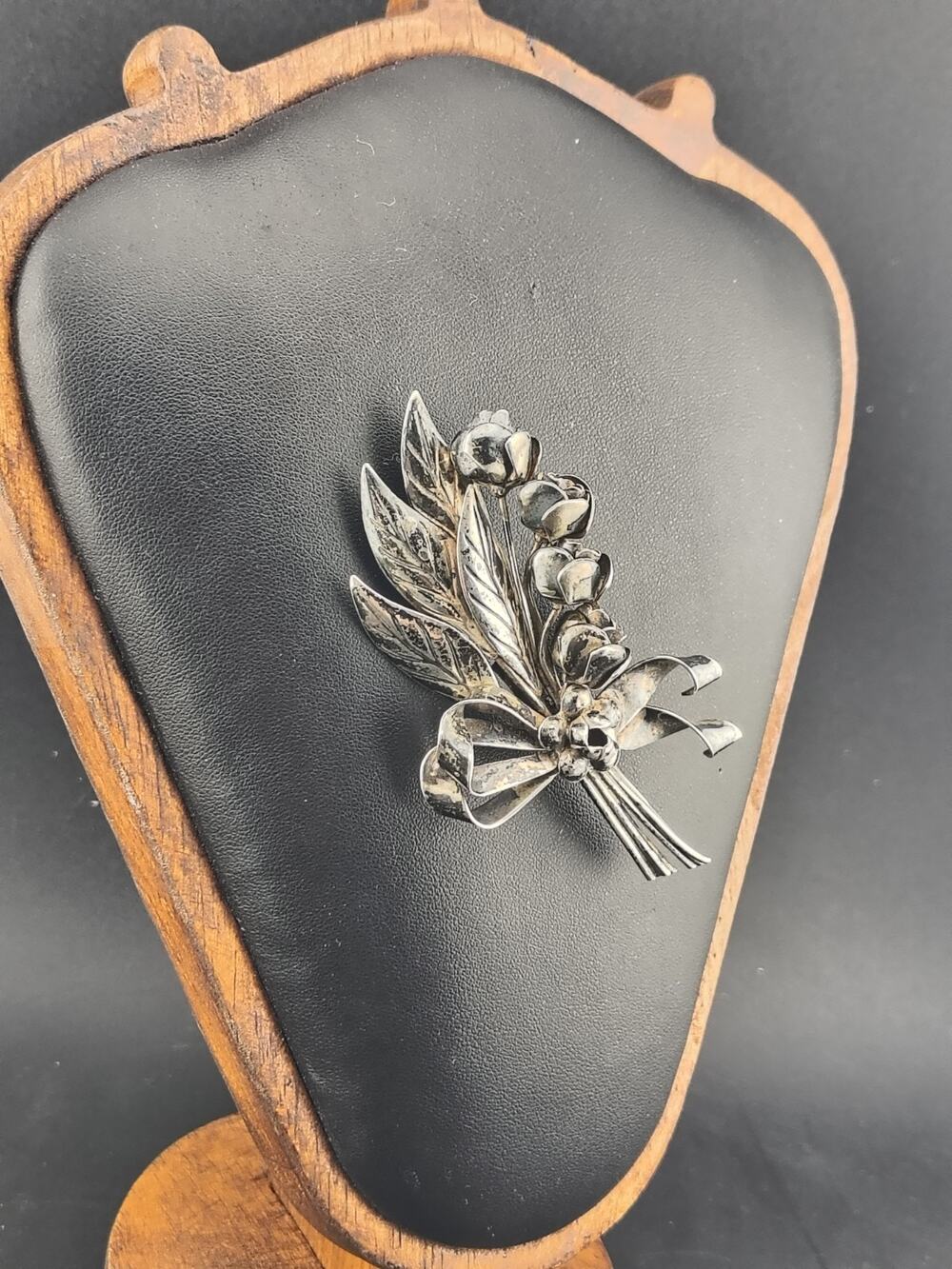 Vintage 1940s HOBE Sterling Silver Flower Bouquet Ribbon Brooch Pin 19.64g